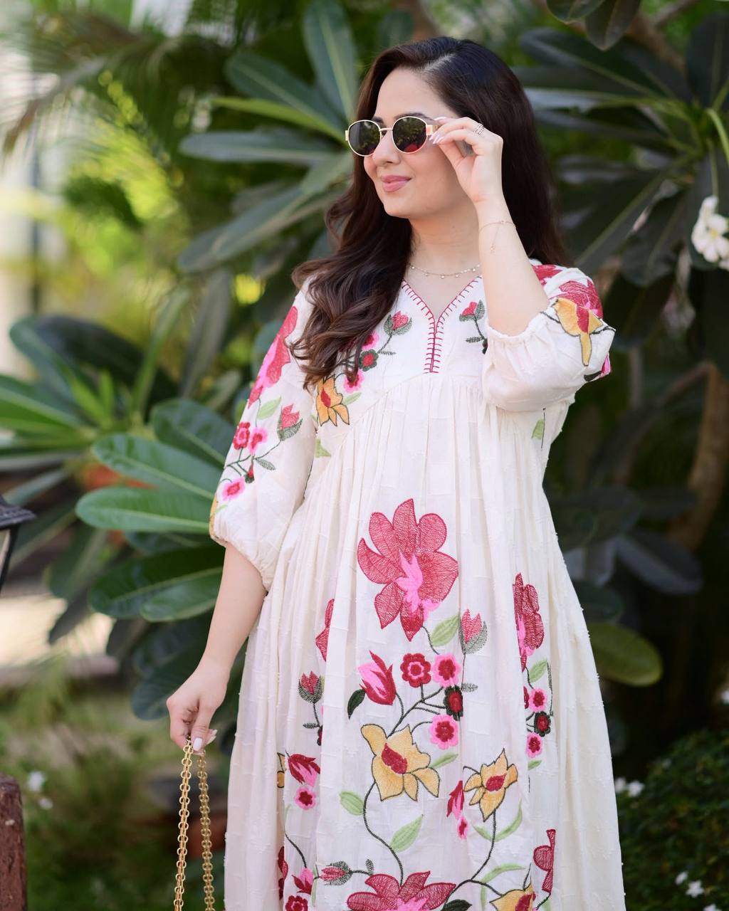 White Rayon Embroidered Gown