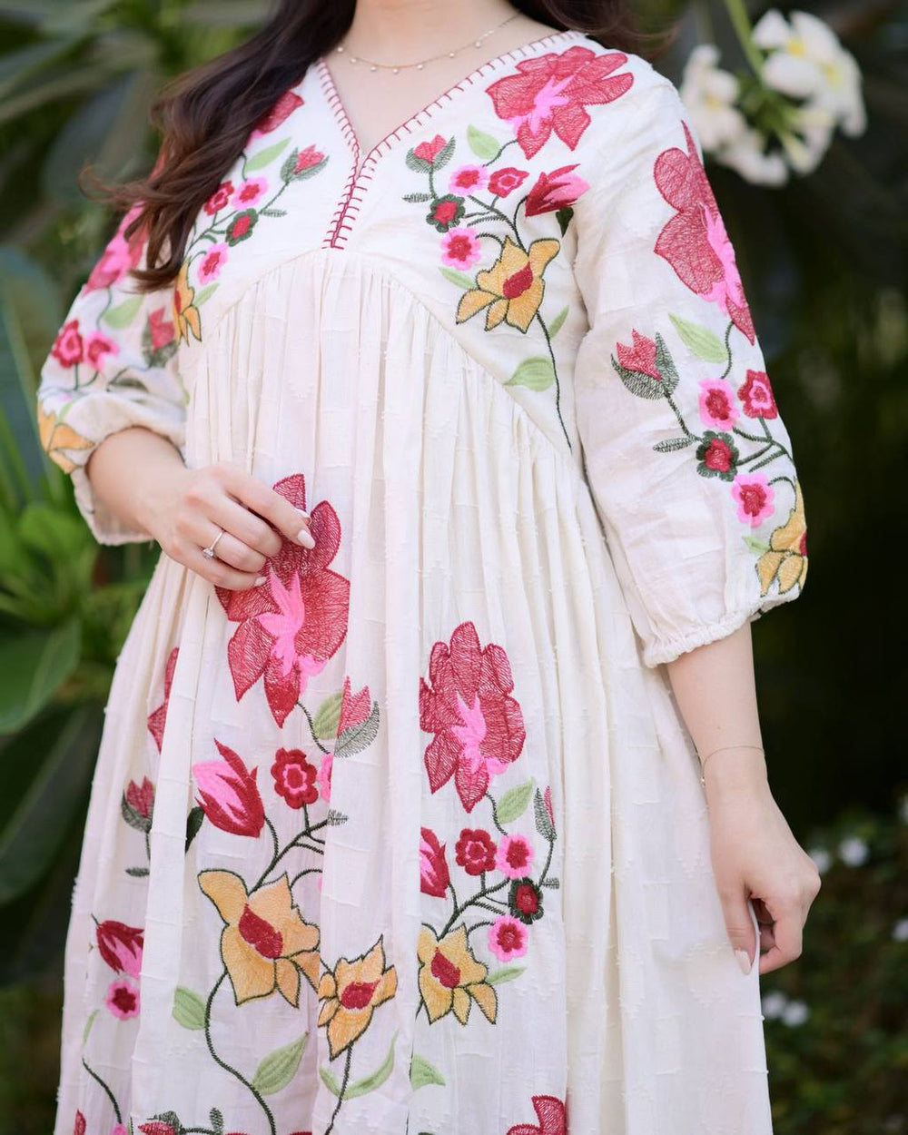 White Rayon Embroidered Gown, view 3