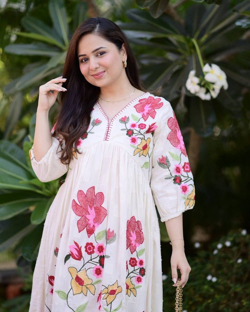 White Rayon Embroidered Gown, view 4
