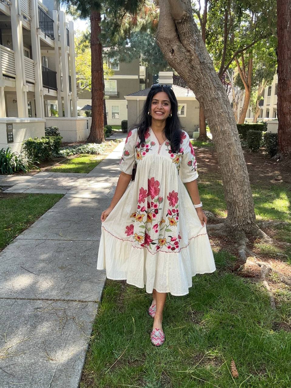 White Rayon Embroidered Gown, view 5