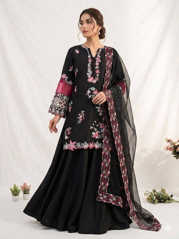 Black Crepe Silk Sequin Kurta Palazzo Set