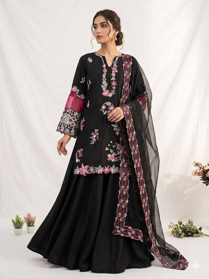 Black Crepe Silk Sequin Kurta Palazzo Set