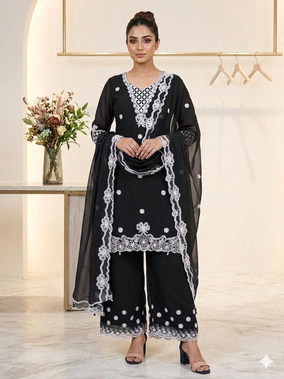 Black Georgette Sequin Kurta Palazzo Set