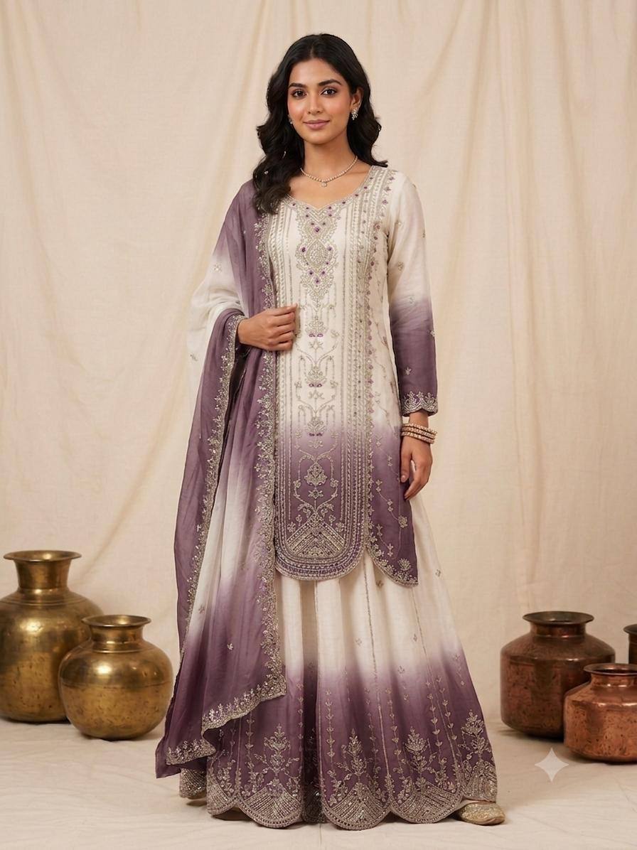 Mauve Star Georgette Sequin Sharara Set, view 2