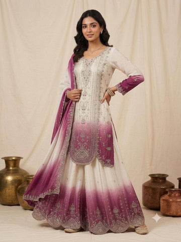 Magenta Star Georgette Sequin Sharara Set