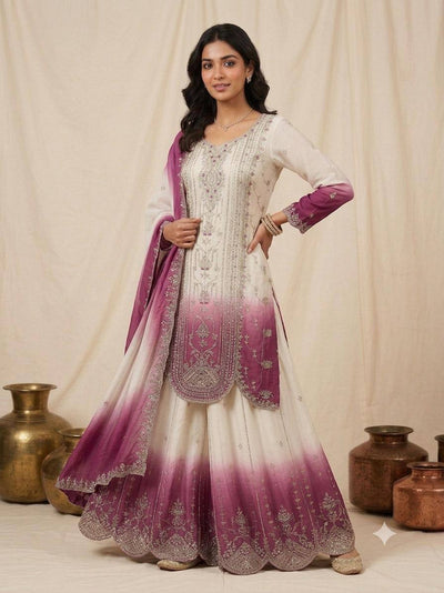 Magenta Star Georgette Sequin Sharara Set