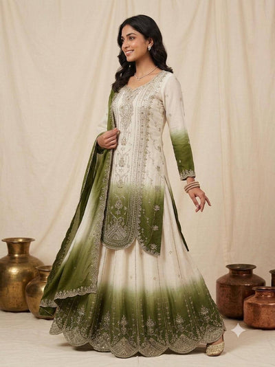 Mehendi Green Star Georgette Sequin Sharara Set