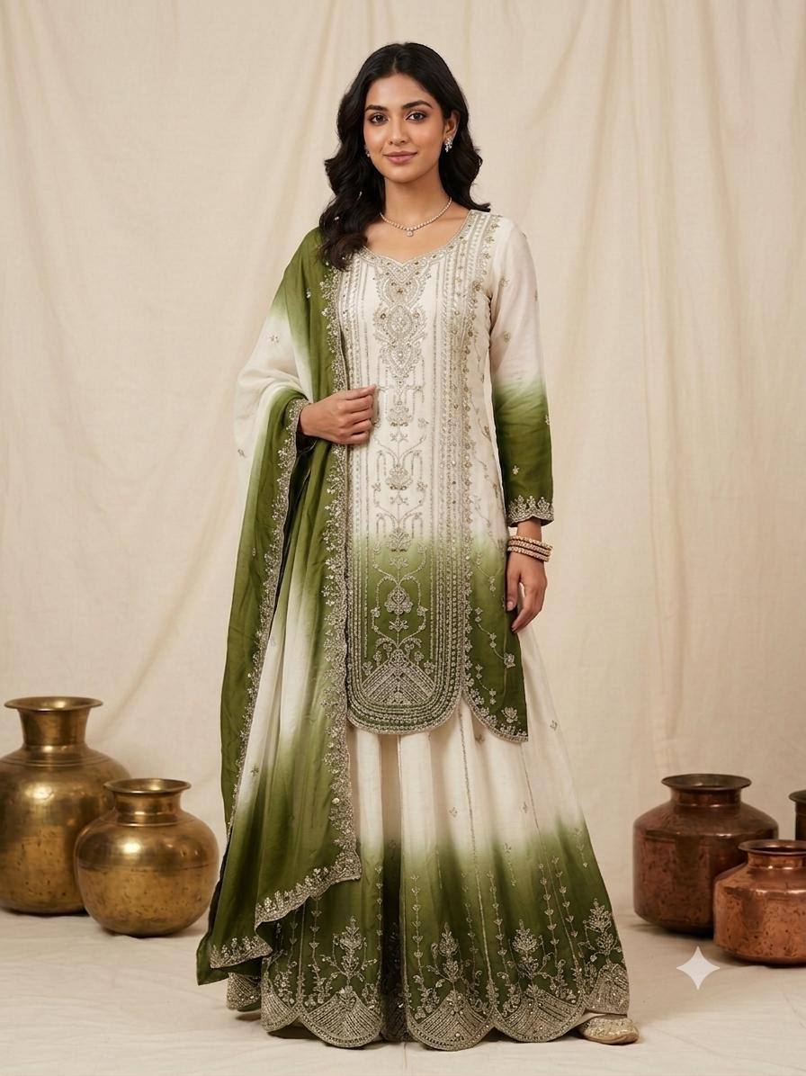 Mehendi Green Star Georgette Sequin Sharara Set, view 3