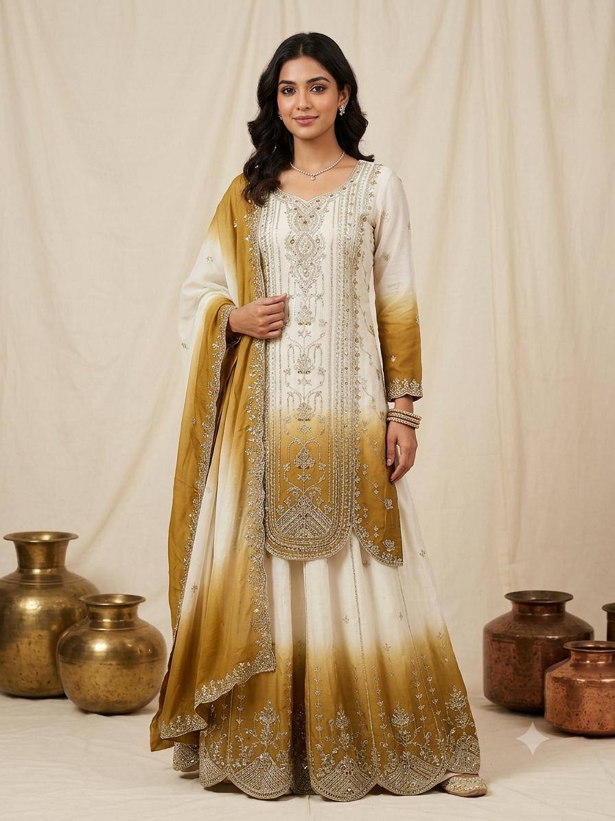 Mustard Star Georgette Sequin Sharara Set