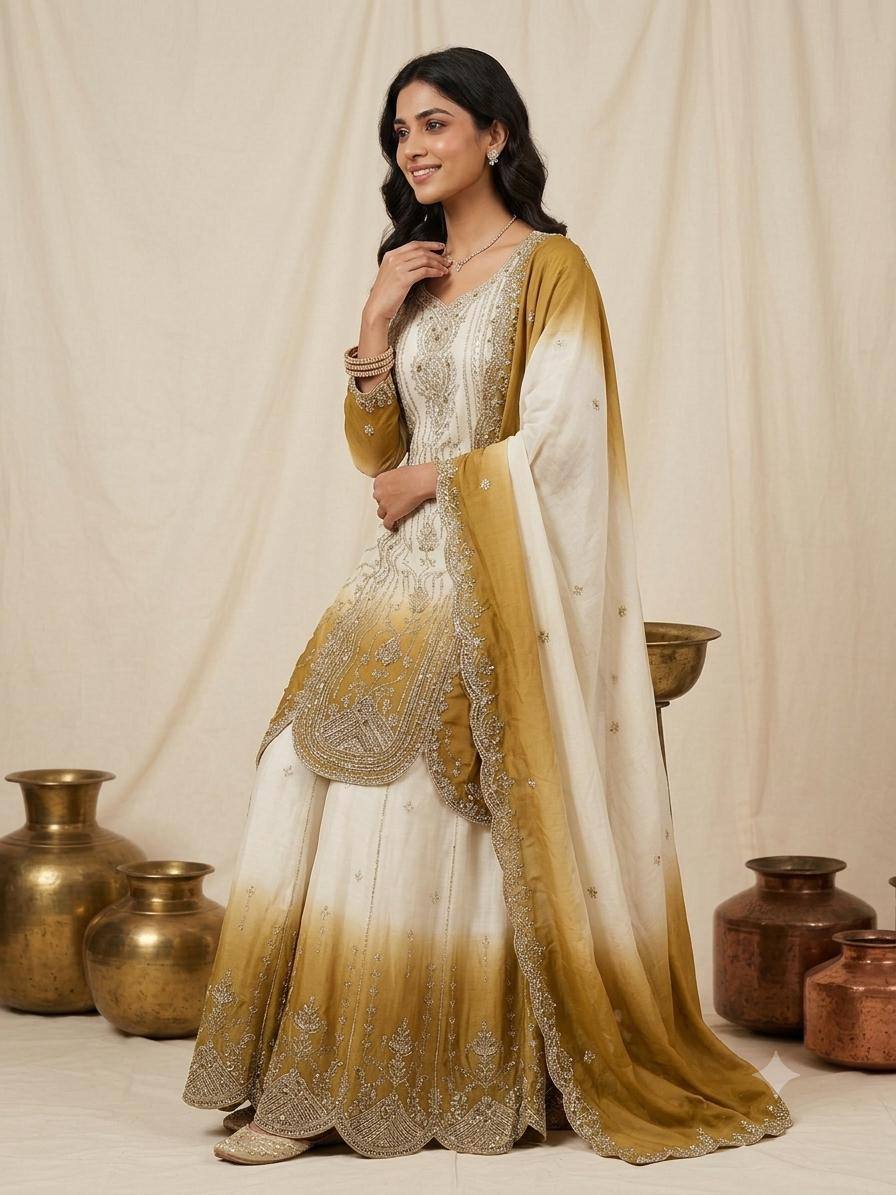 Mustard Star Georgette Sequin Sharara Set, view 2