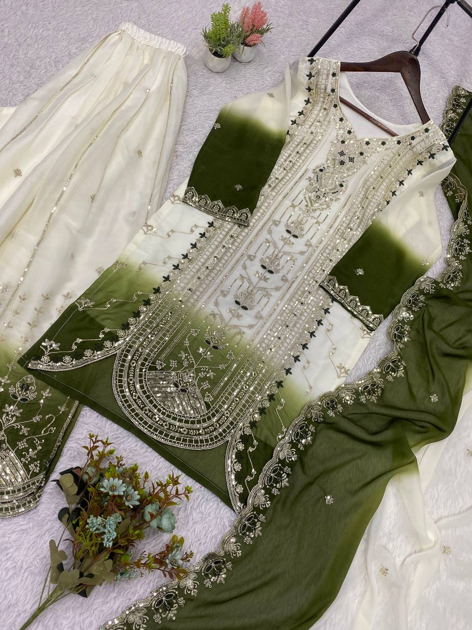 Mehendi Green Star Georgette Sequin Sharara Set, view 5
