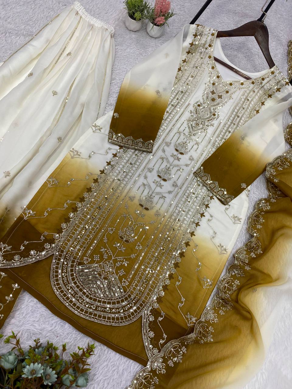 Mustard Star Georgette Sequin Sharara Set, view 6