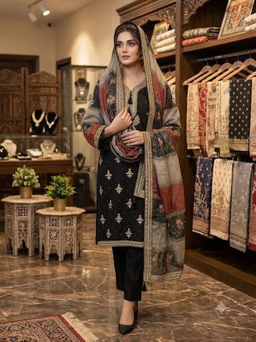 Black Mul Chanderi Sequin Kurta Pant Set