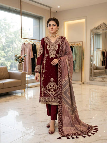 Maroon Georgette Embroidered Kurta Pant Set