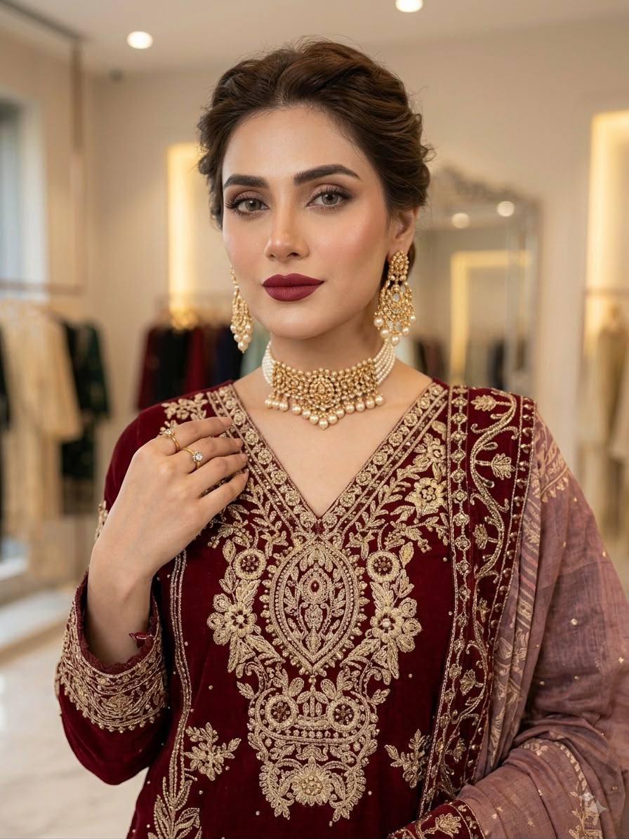 Maroon Georgette Embroidered Kurta Pant Set, view 3