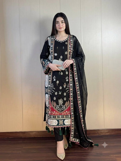 Black Star Silk Sequin Kurta Pant Set