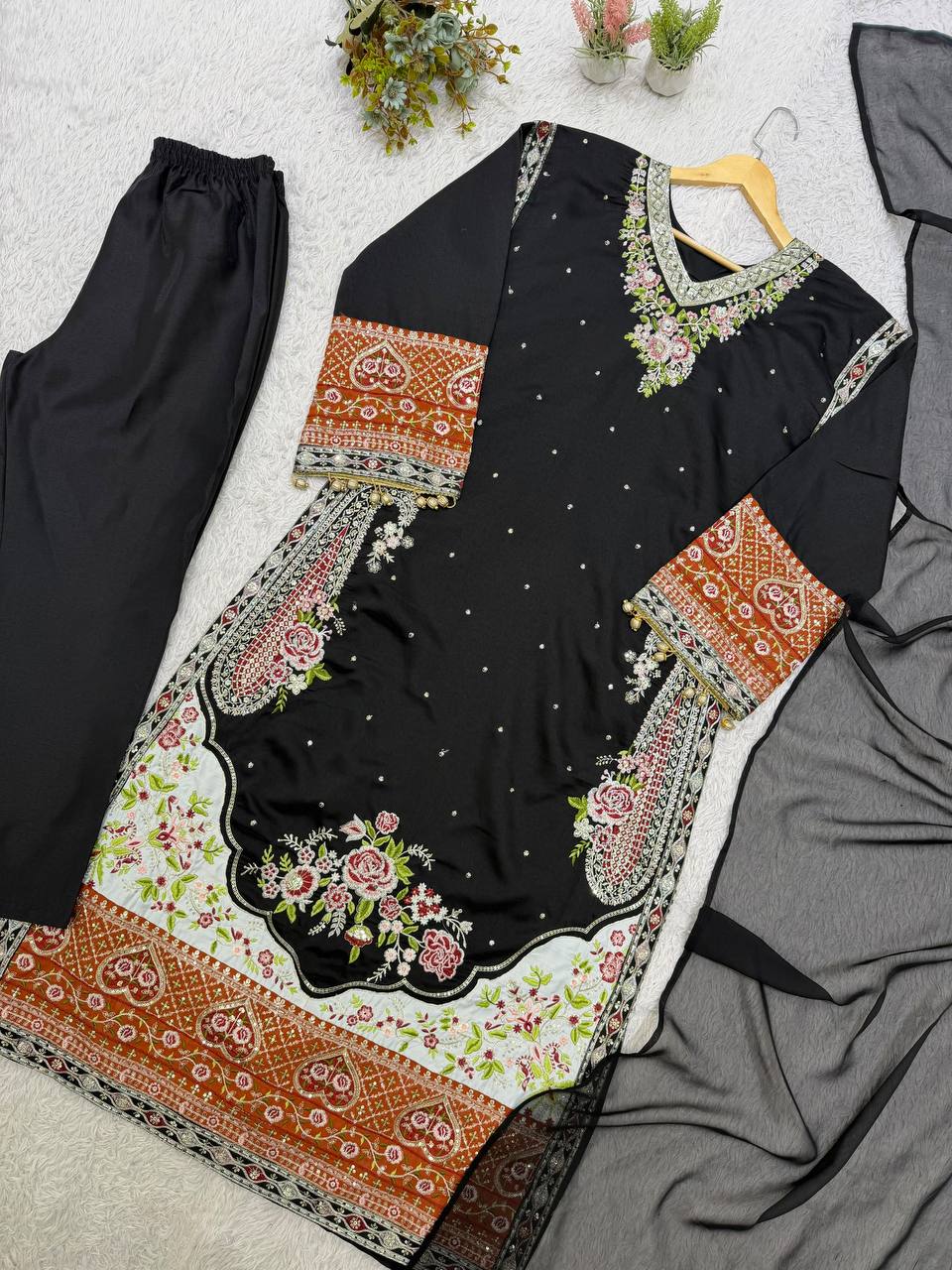 Black Star Silk Kurta Pant Set 144, view 6