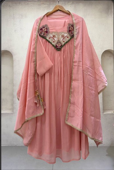 Baby Pink Mul Chanderi Sequin Anarkali Gown Set