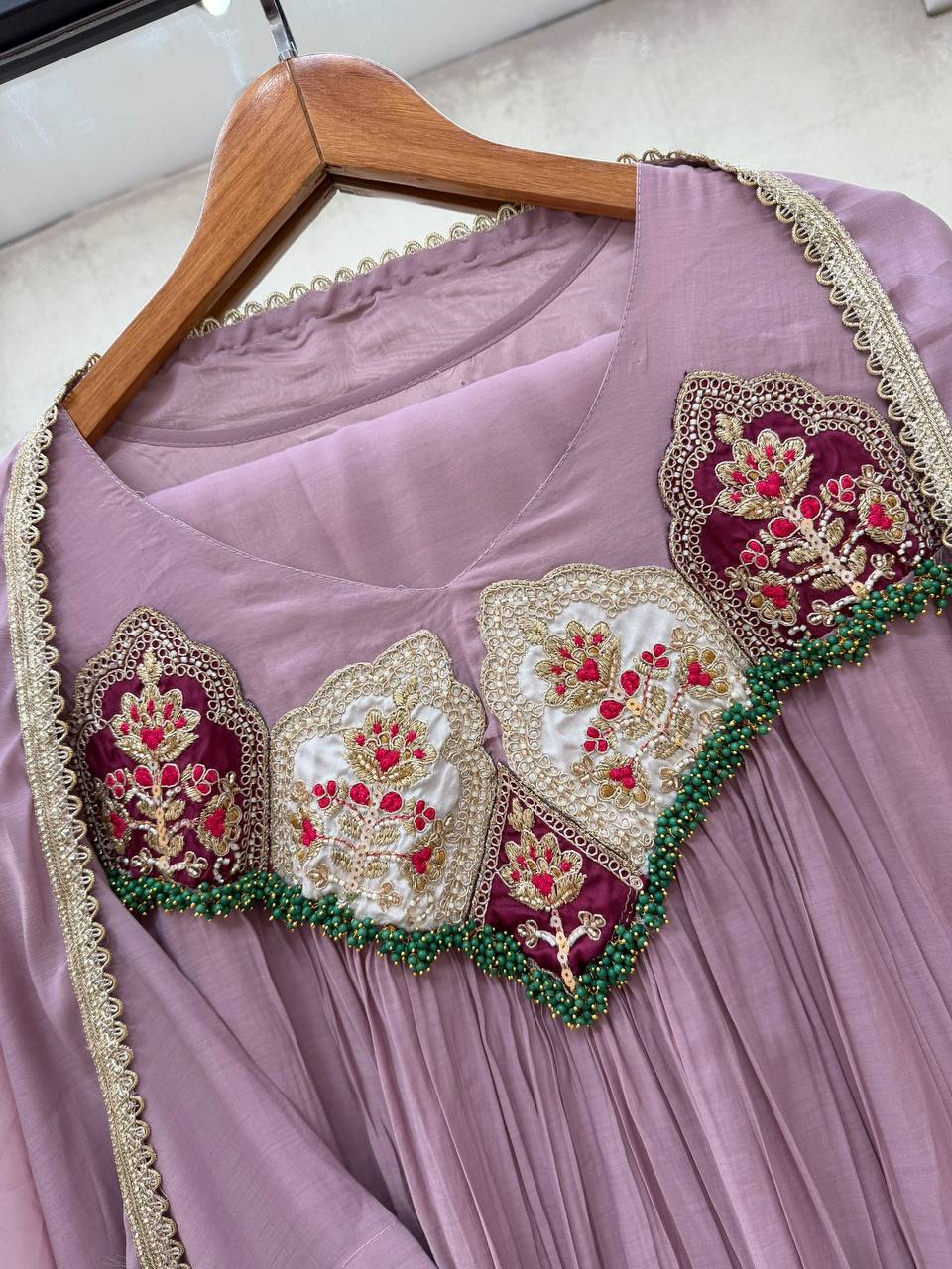 Mauve Mul Chanderi Sequin Anarkali Gown Set, view 6