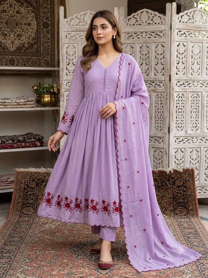 Lavender Mul Chanderi Sequin Anarkali Gown Set
