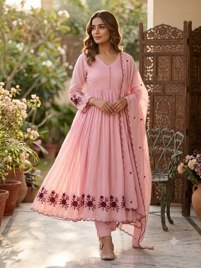 Baby Pink Mul Chanderi Anarkali Gown Set 146