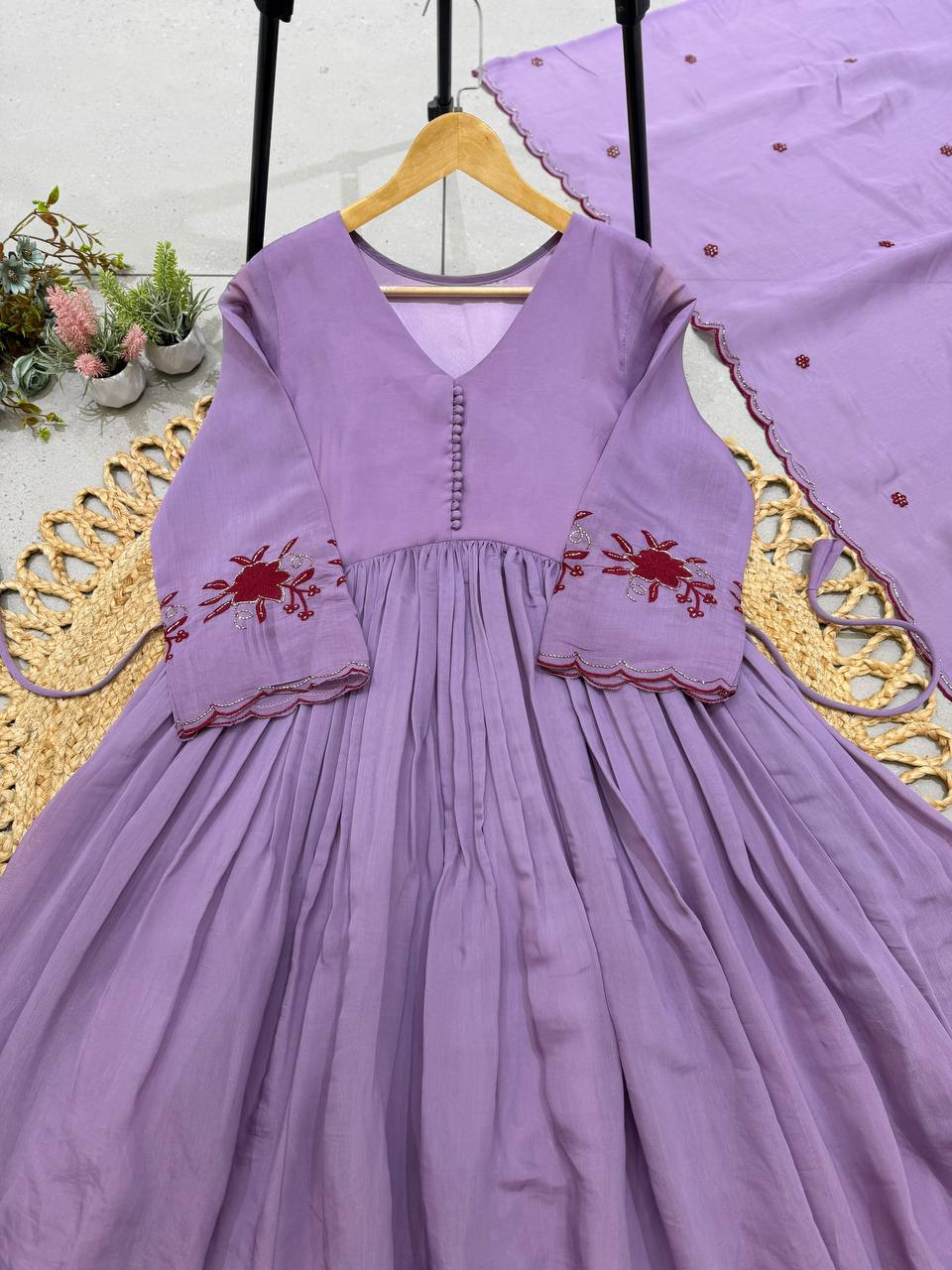 Lavender Mul Chanderi Sequin Anarkali Gown Set, view 4