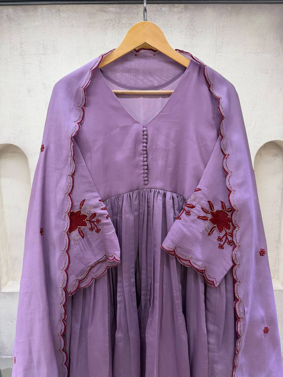 Lavender Mul Chanderi Sequin Anarkali Gown Set, view 6