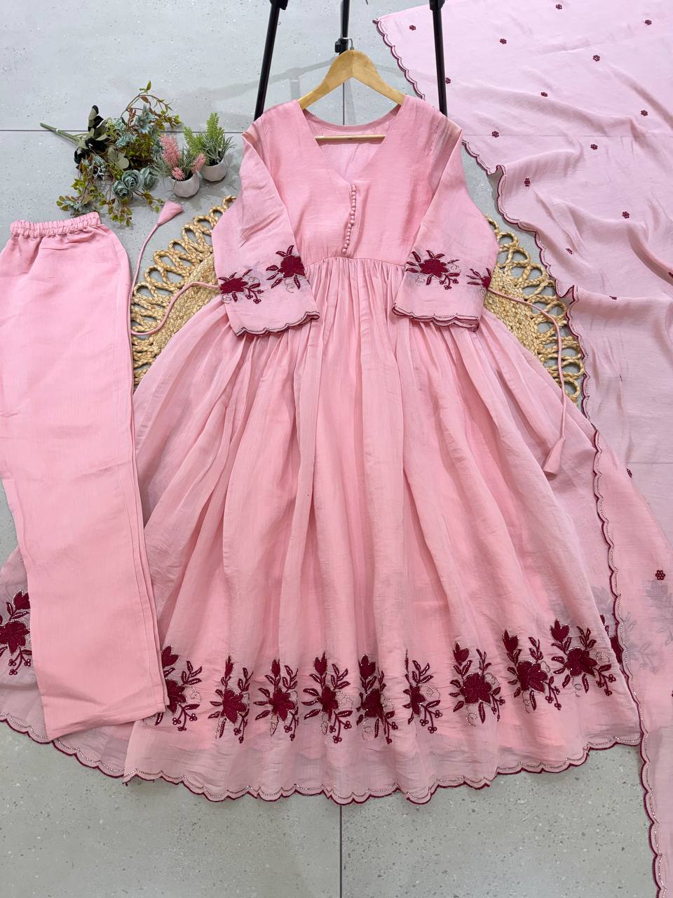 Baby Pink Mul Chanderi Anarkali Gown Set 146, view 2