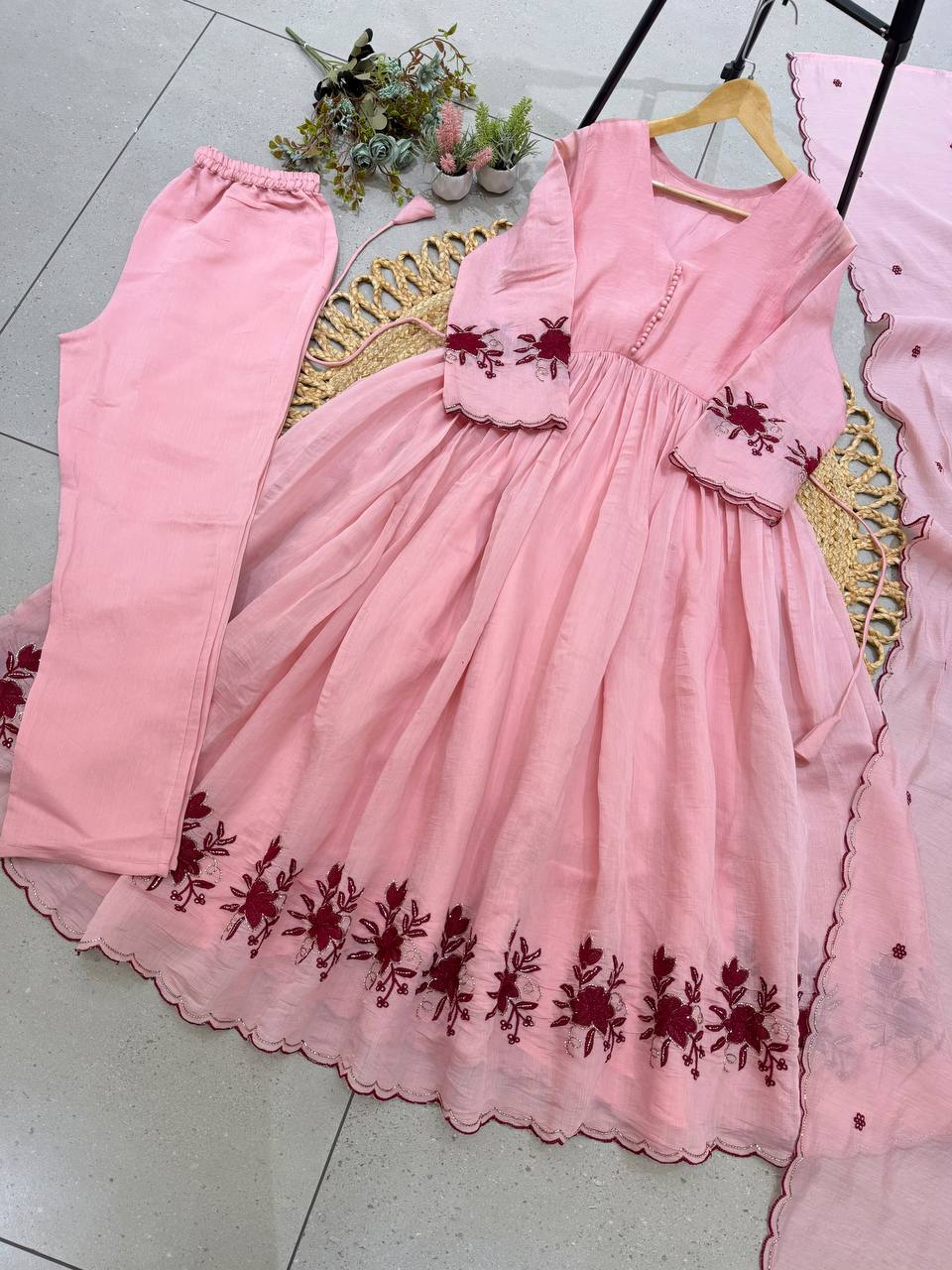 Baby Pink Mul Chanderi Anarkali Gown Set 146, view 3