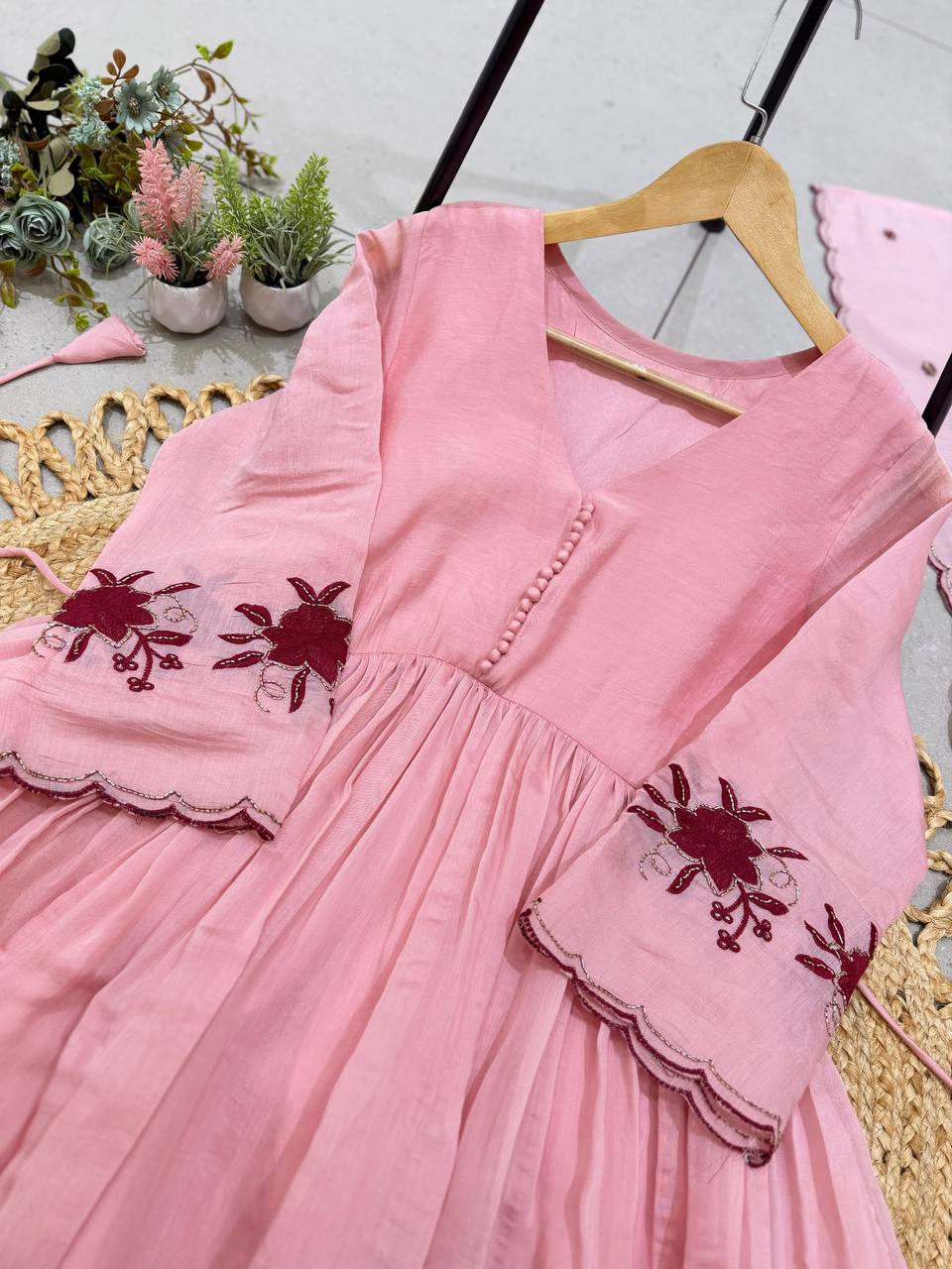 Baby Pink Mul Chanderi Anarkali Gown Set 146, view 4