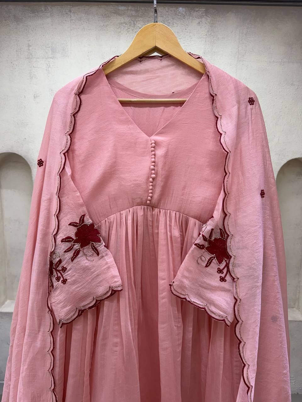 Baby Pink Mul Chanderi Anarkali Gown Set 146, view 6