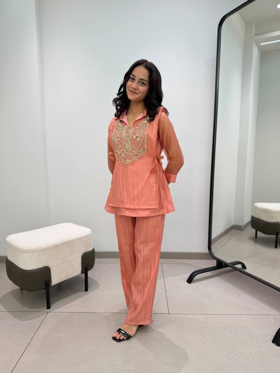 Peach Mosko Beaded Co-ord Set