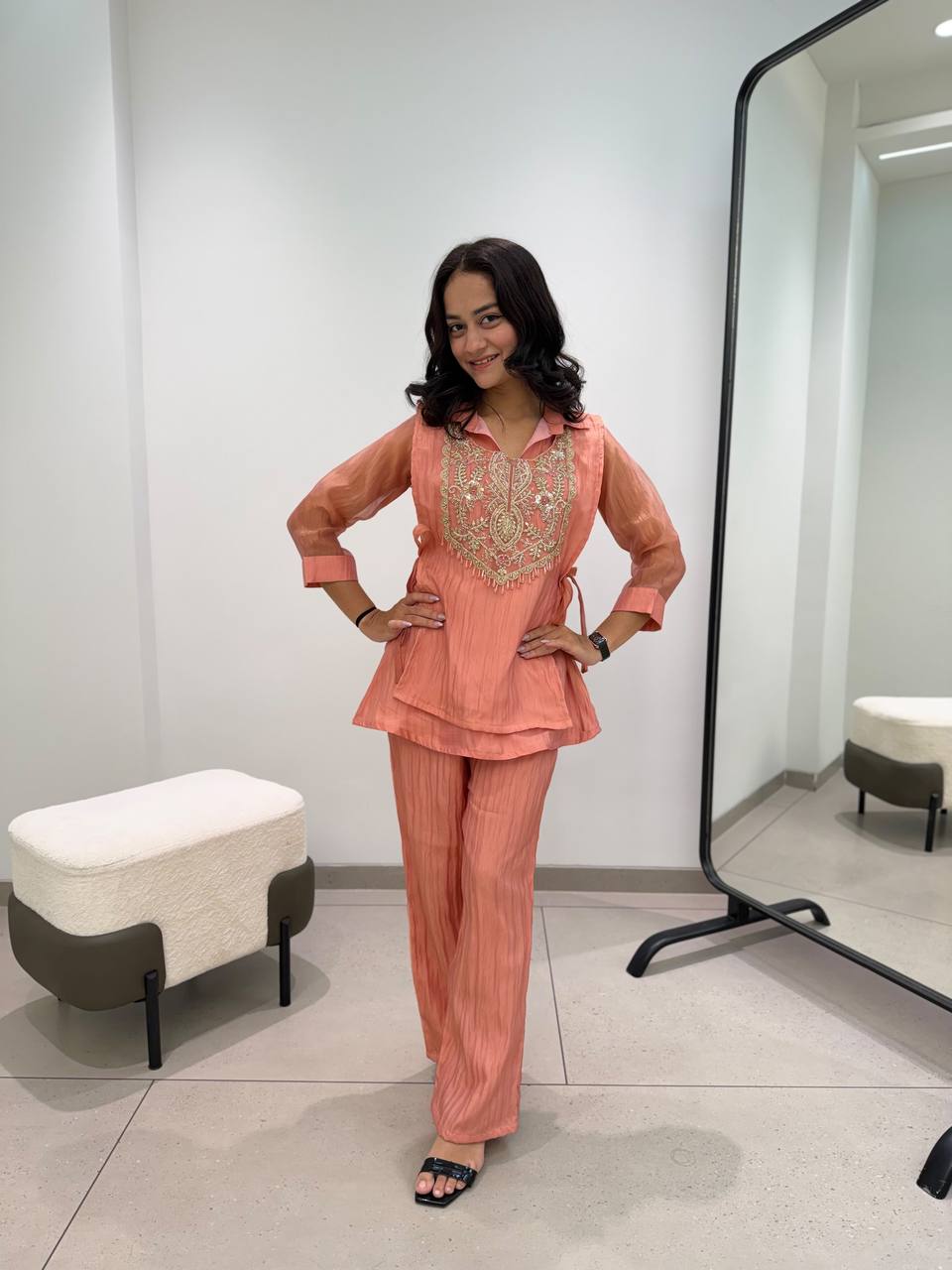 Peach Mosko Beaded Co-ord Set, view 2