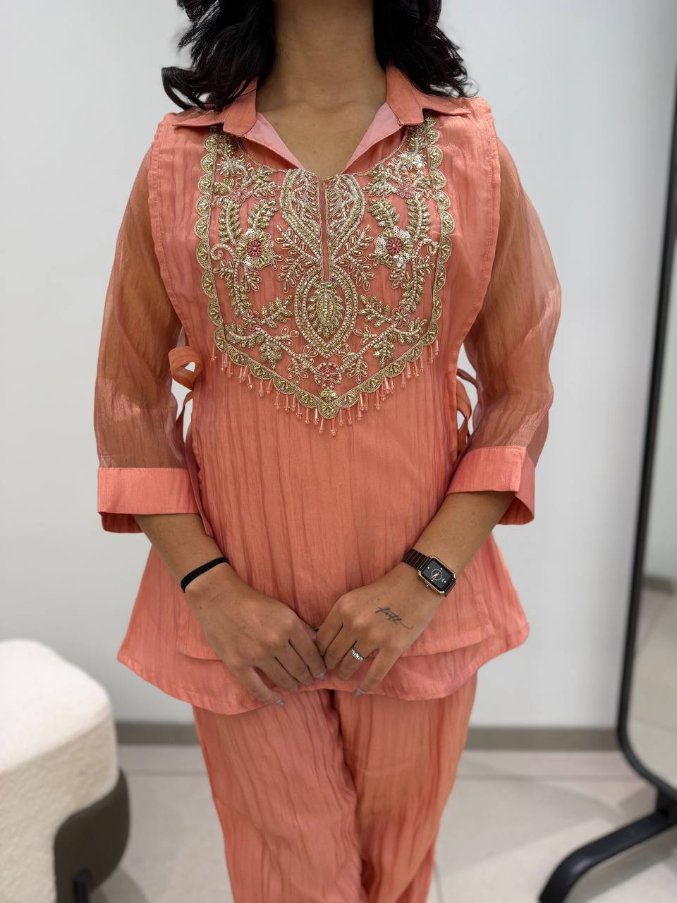 Peach Mosko Beaded Co-ord Set, view 3