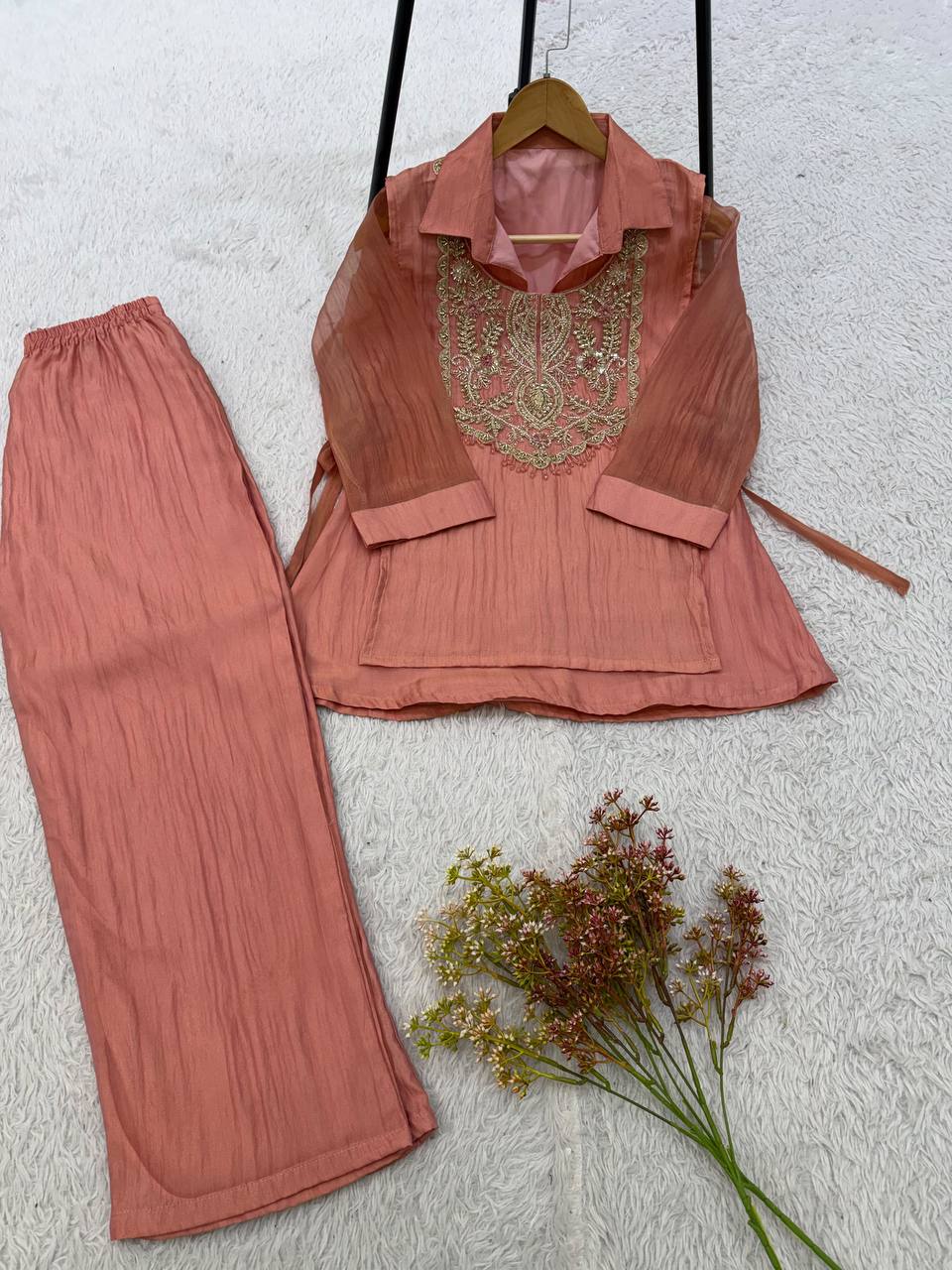 Peach Mosko Beaded Co-ord Set, view 4