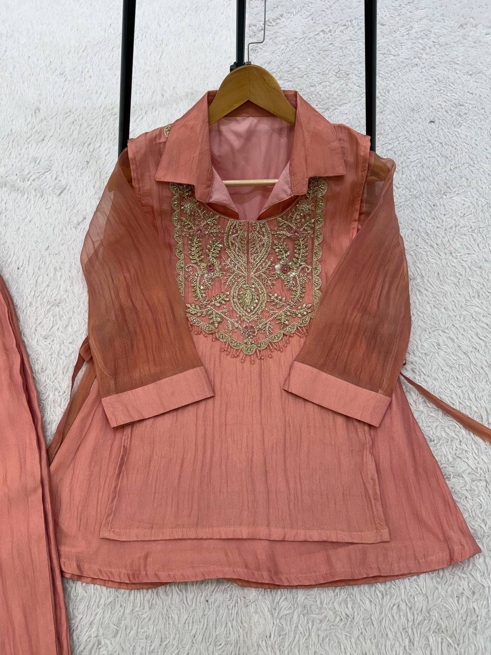 Peach Mosko Beaded Co-ord Set, view 5