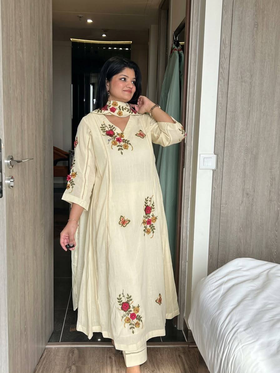 Lemon Yellow Chinon Embroidered Kurta Pant Set, view 2