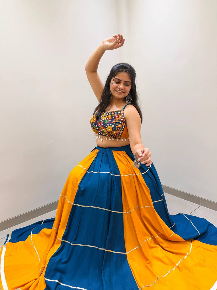 Blue and Mustard Rayon Gotta Patti Lehenga Choli