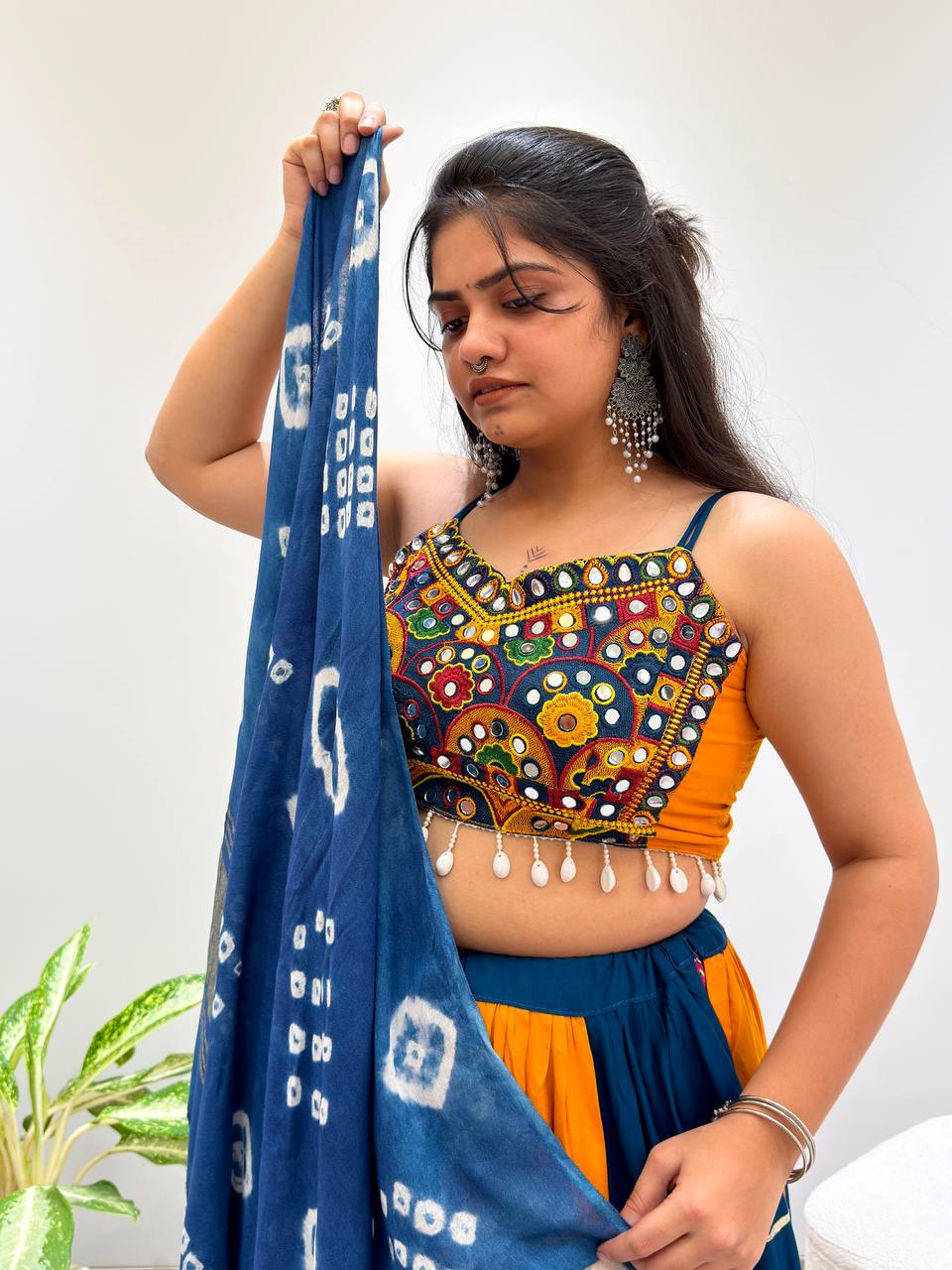 Blue and Mustard Rayon Gotta Patti Lehenga Choli, view 5