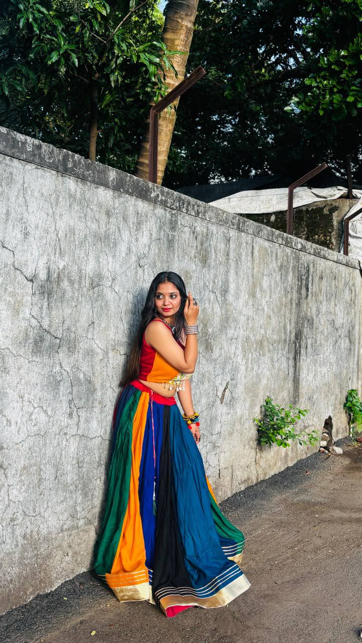 Multicolour Rayon Gotta Patti Lehenga Choli, view 2