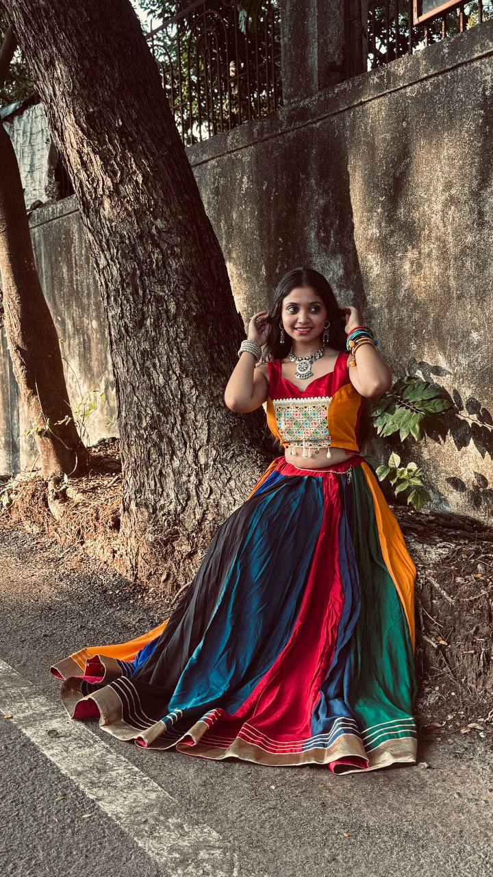 Multicolour Rayon Gotta Patti Lehenga Choli, view 4