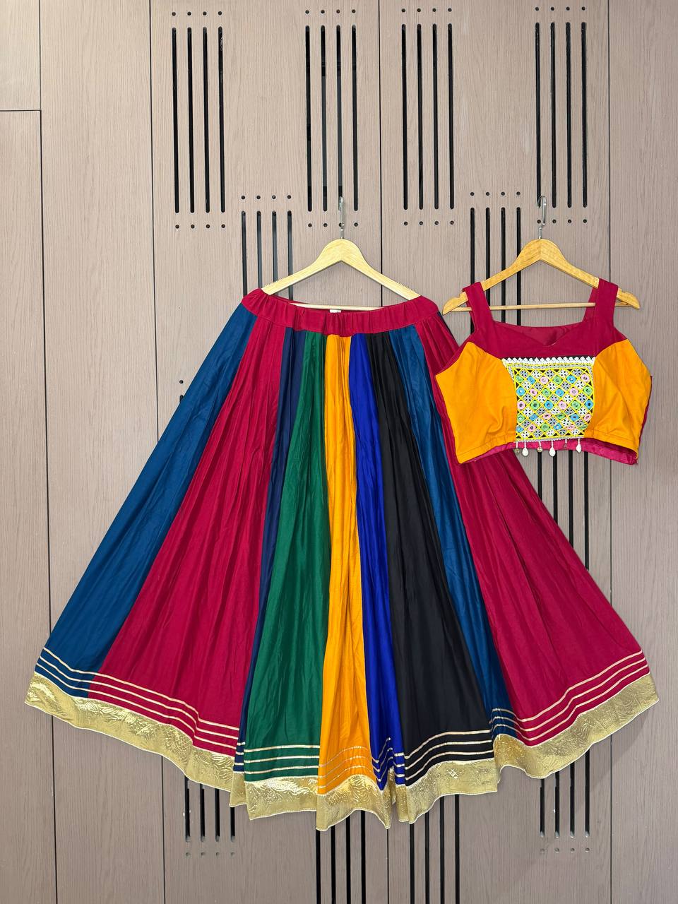 Multicolour Rayon Gotta Patti Lehenga Choli, view 5