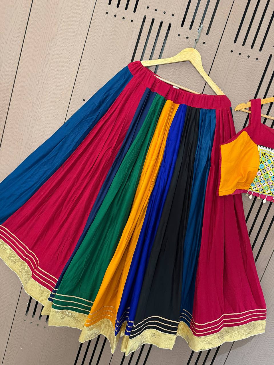 Multicolour Rayon Gotta Patti Lehenga Choli, view 6