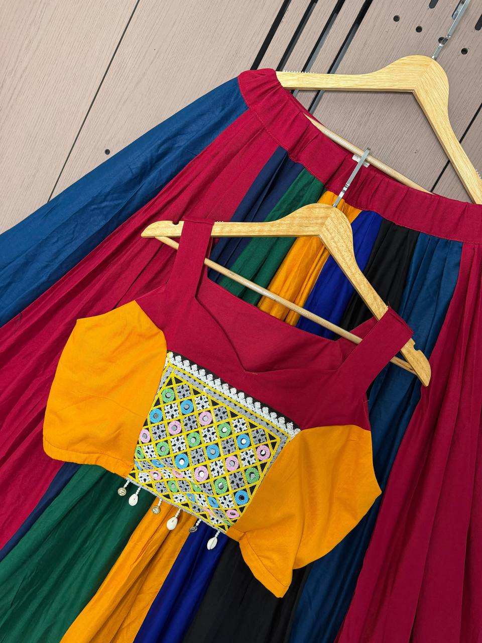 Multicolour Rayon Gotta Patti Lehenga Choli, view 7