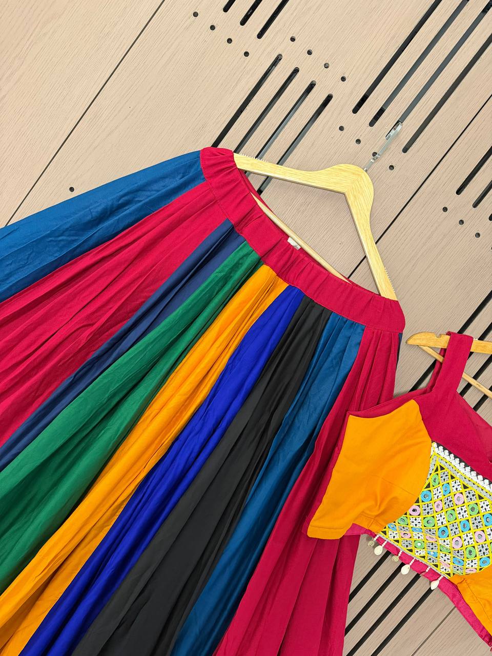 Multicolour Rayon Gotta Patti Lehenga Choli, view 8