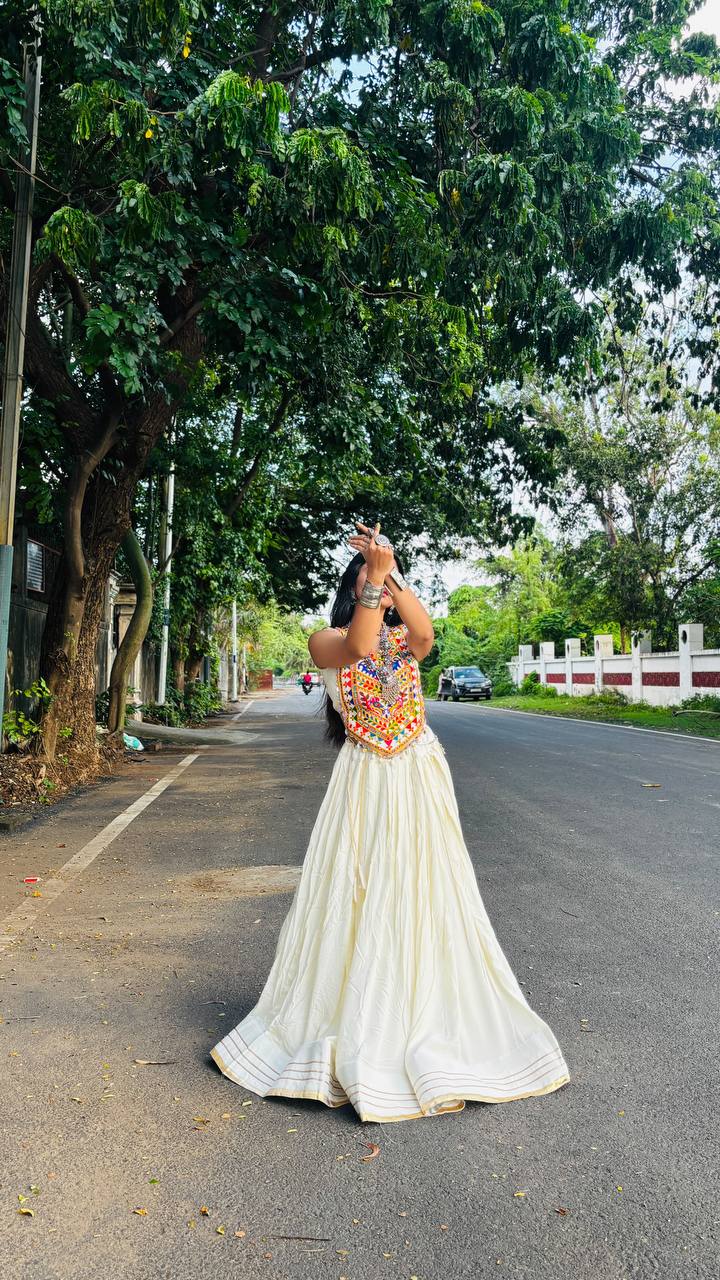 Off-White Rayon Gotta Patti Lehenga Choli, view 2