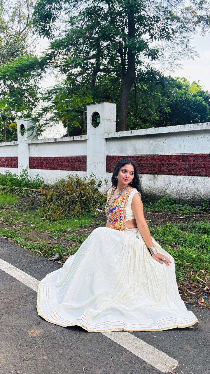 Off-White Rayon Gotta Patti Lehenga Choli, view 3