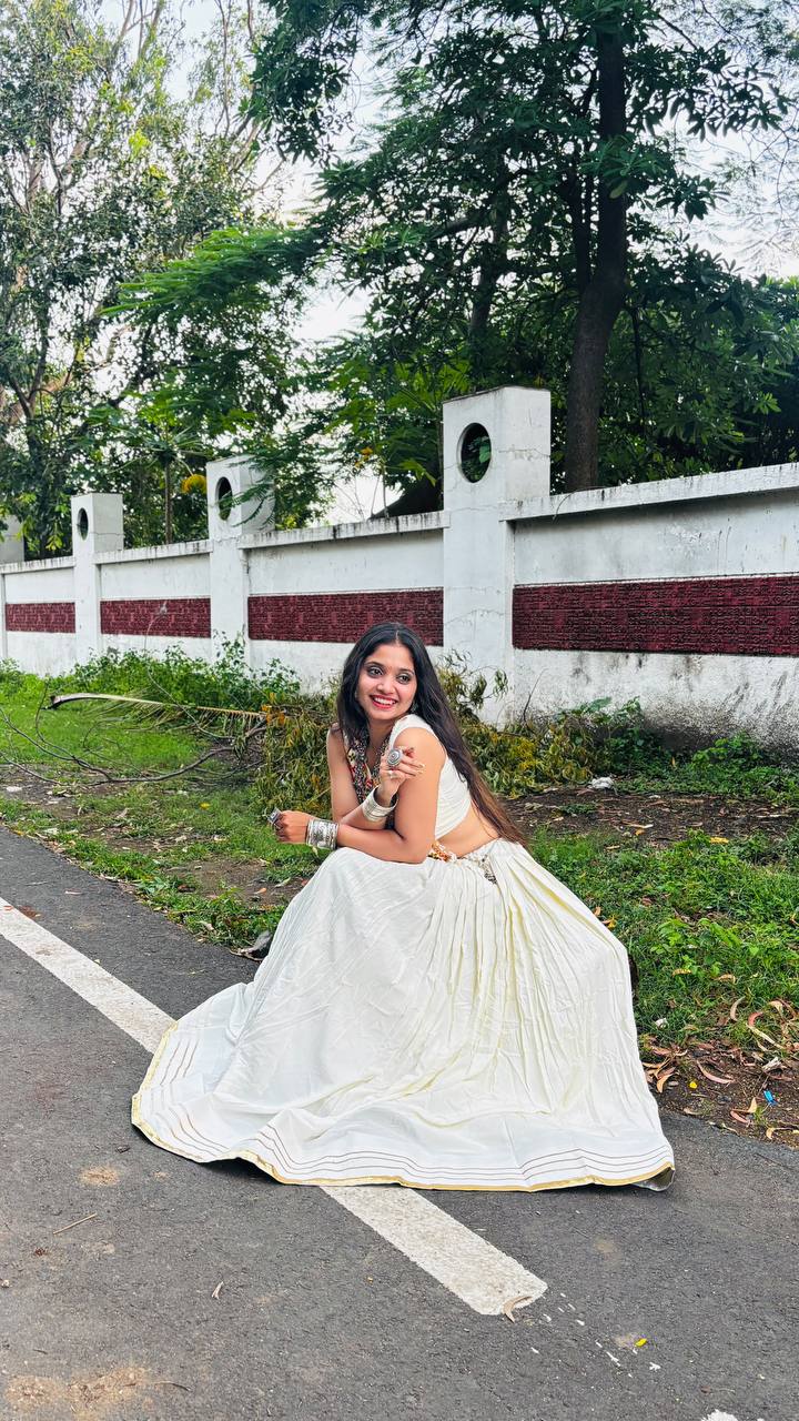 Off-White Rayon Gotta Patti Lehenga Choli, view 4