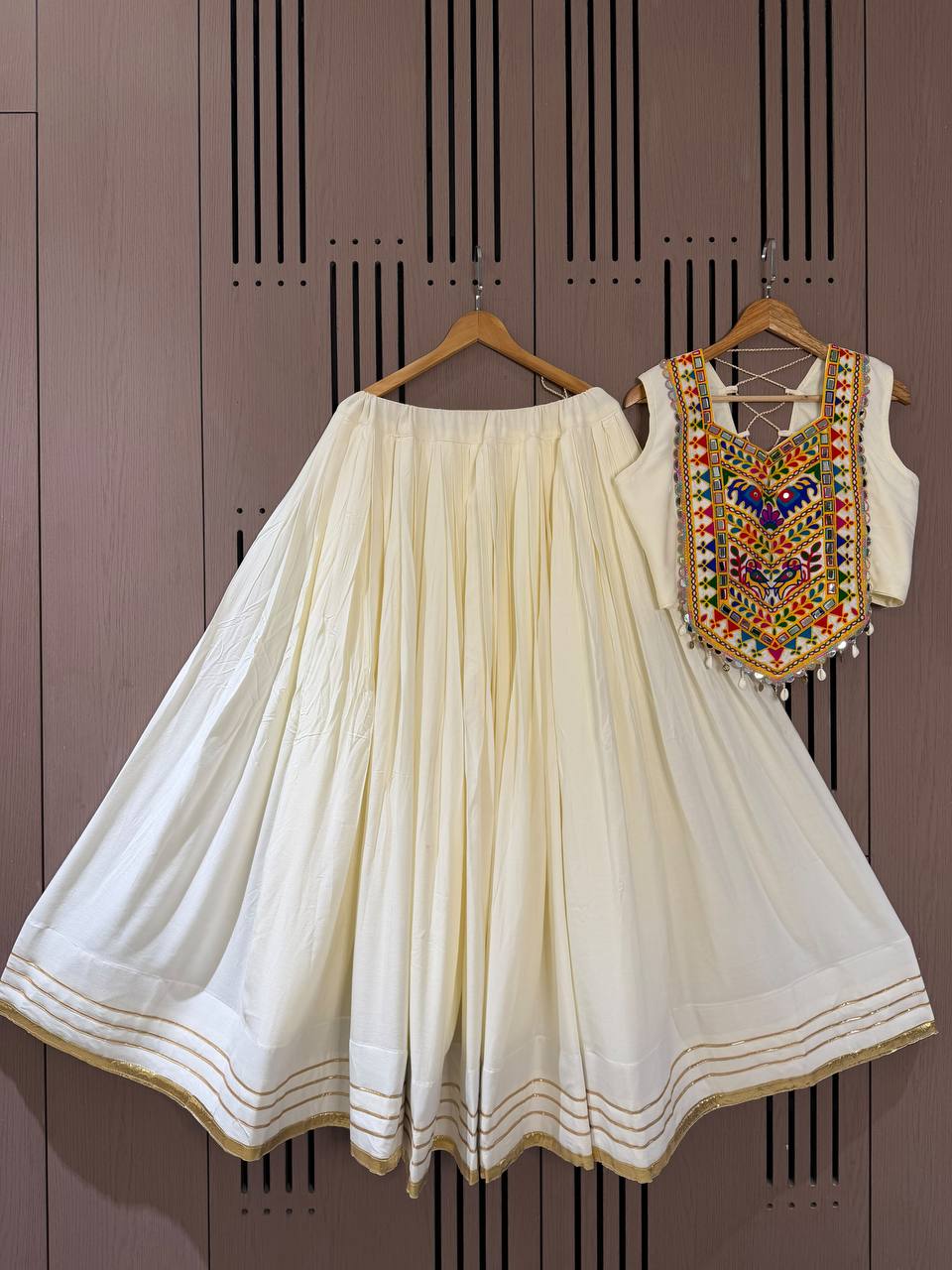 Off-White Rayon Gotta Patti Lehenga Choli, view 5