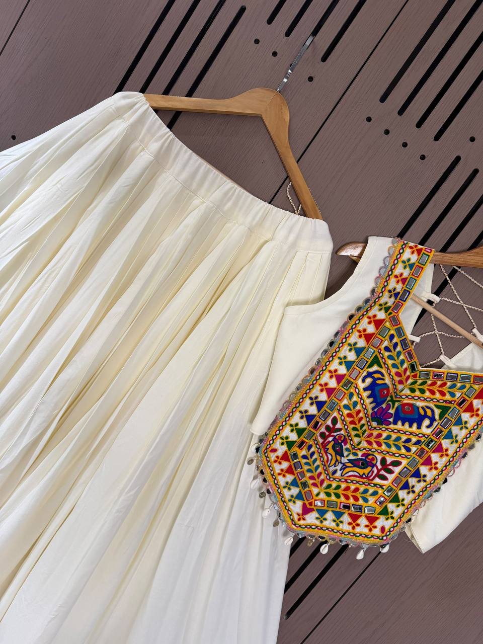 Off-White Rayon Gotta Patti Lehenga Choli, view 6